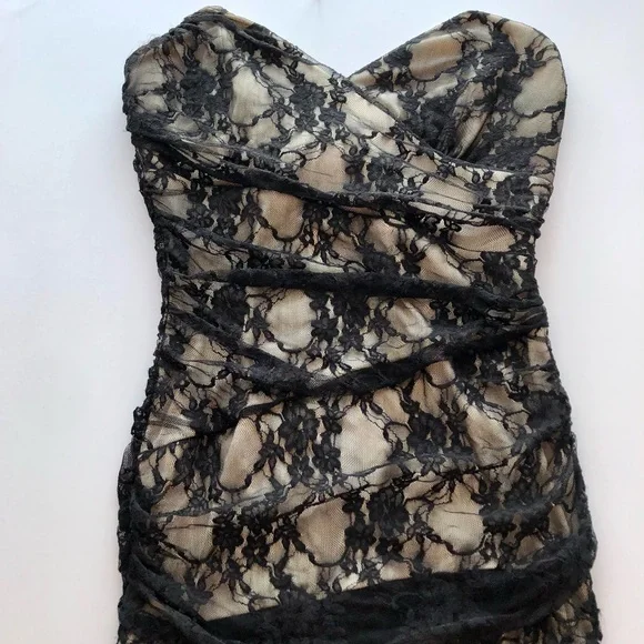 Windsor Dresses | Windsor Black Lace Sweetheart Strapless Mini Dress | Color: Black/Tan | Size: M | Mona0113's Closet
